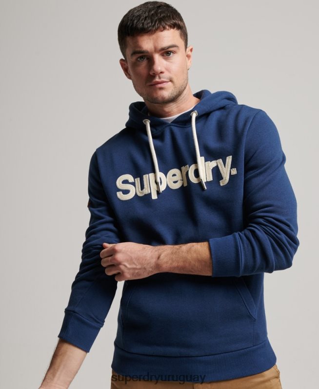 uy Superdry hombres sudadera con capucha clásica con logo vintage azul DT2N8Z629 ropa