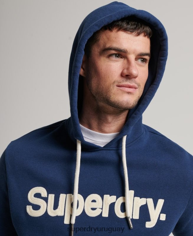 uy Superdry hombres sudadera con capucha clásica con logo vintage azul DT2N8Z629 ropa