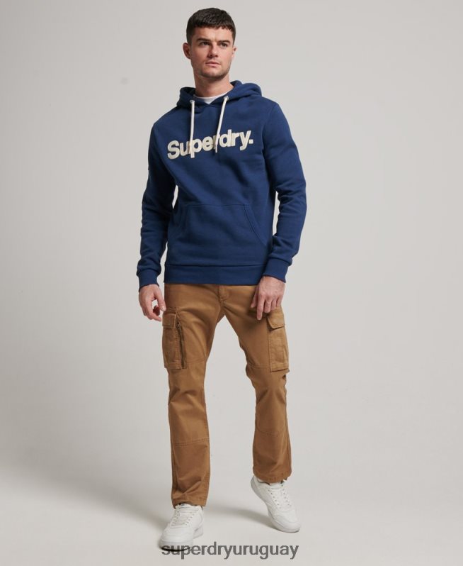 uy Superdry hombres sudadera con capucha clásica con logo vintage azul DT2N8Z629 ropa