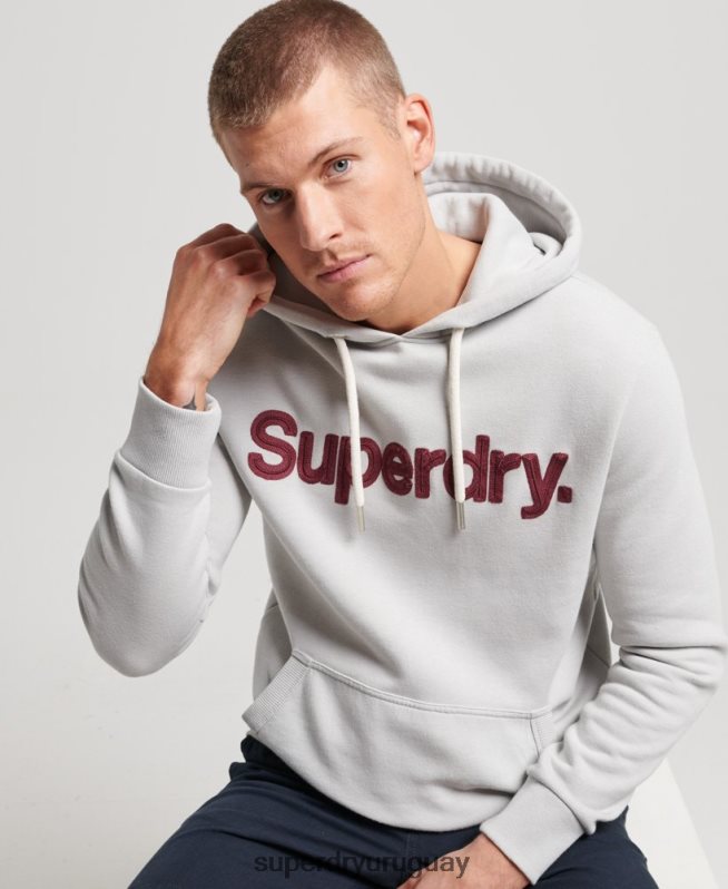 uy Superdry hombres sudadera con capucha clásica con logo vintage gris DT2N8Z531 ropa