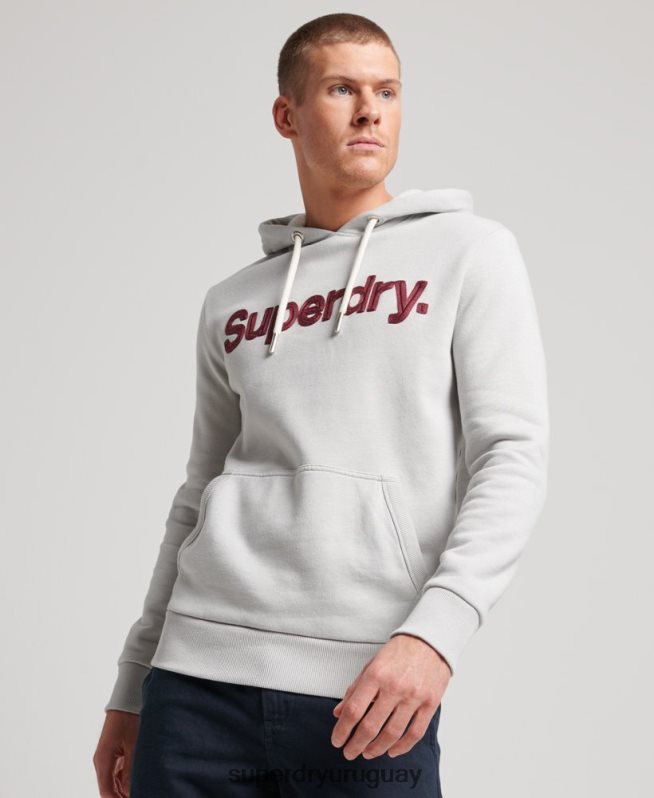 uy Superdry hombres sudadera con capucha clásica con logo vintage gris DT2N8Z531 ropa