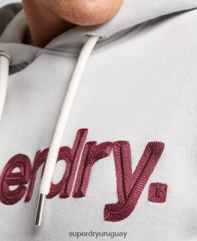uy Superdry hombres sudadera con capucha clásica con logo vintage gris DT2N8Z531 ropa