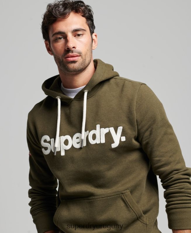 uy Superdry hombres sudadera con capucha clásica con logo vintage verde DT2N8Z659 ropa