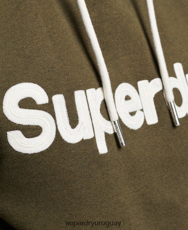 uy Superdry hombres sudadera con capucha clásica con logo vintage verde DT2N8Z659 ropa