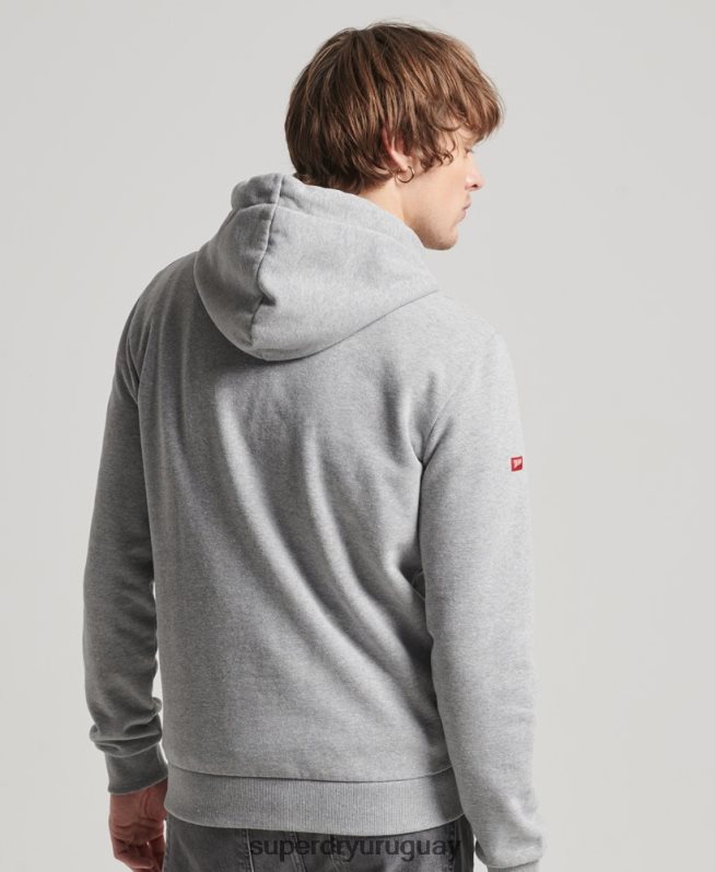 uy Superdry hombres sudadera con capucha clásica de la tienda del logo vintage gris DT2N8Z502 ropa