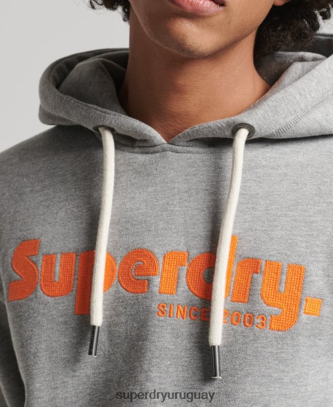uy Superdry hombres sudadera con capucha clásica vintage gris claro DT2N8Z607 ropa