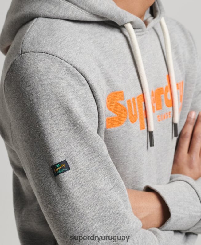 uy Superdry hombres sudadera con capucha clásica vintage gris claro DT2N8Z607 ropa