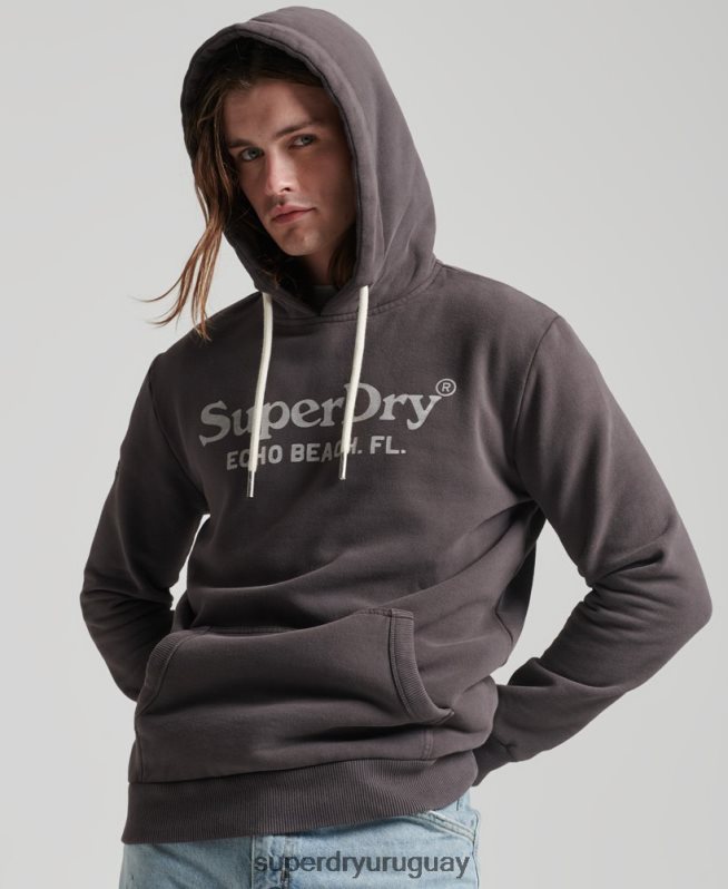 uy Superdry hombres sudadera con capucha clásica vintage gris oscuro DT2N8Z508 ropa