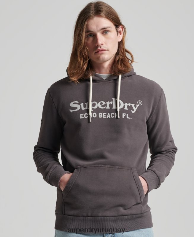 uy Superdry hombres sudadera con capucha clásica vintage gris oscuro DT2N8Z508 ropa