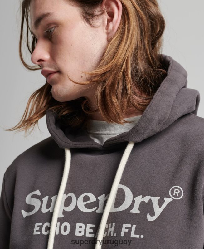 uy Superdry hombres sudadera con capucha clásica vintage gris oscuro DT2N8Z508 ropa
