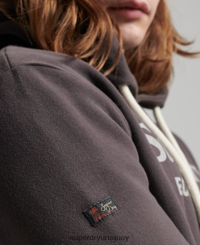 uy Superdry hombres sudadera con capucha clásica vintage gris oscuro DT2N8Z508 ropa
