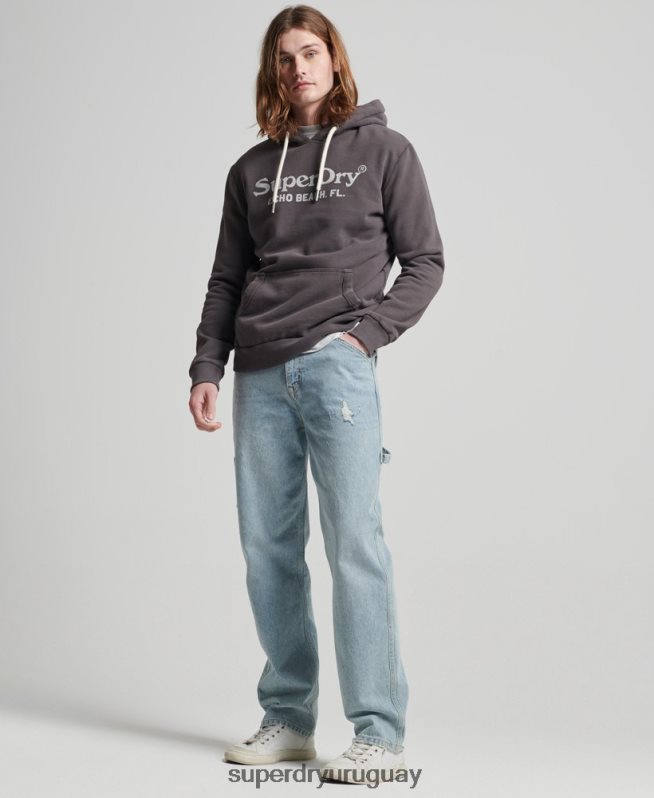 uy Superdry hombres sudadera con capucha clásica vintage gris oscuro DT2N8Z508 ropa