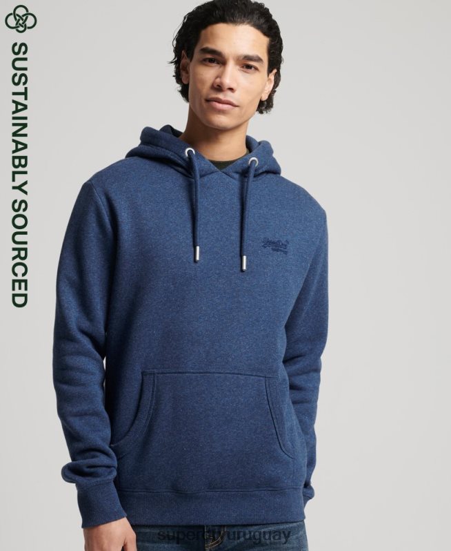 uy Superdry hombres sudadera con capucha de algodón orgánico con logo vintage bordado azul DT2N8Z5017 ropa