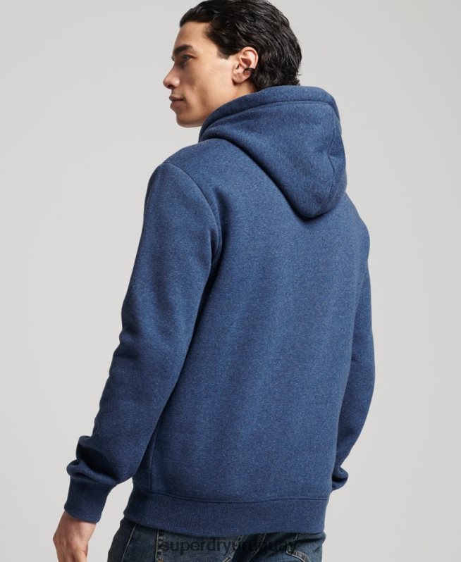 uy Superdry hombres sudadera con capucha de algodón orgánico con logo vintage bordado azul DT2N8Z5017 ropa