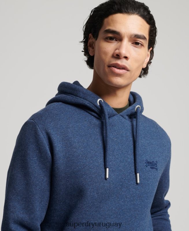 uy Superdry hombres sudadera con capucha de algodón orgánico con logo vintage bordado azul DT2N8Z5017 ropa