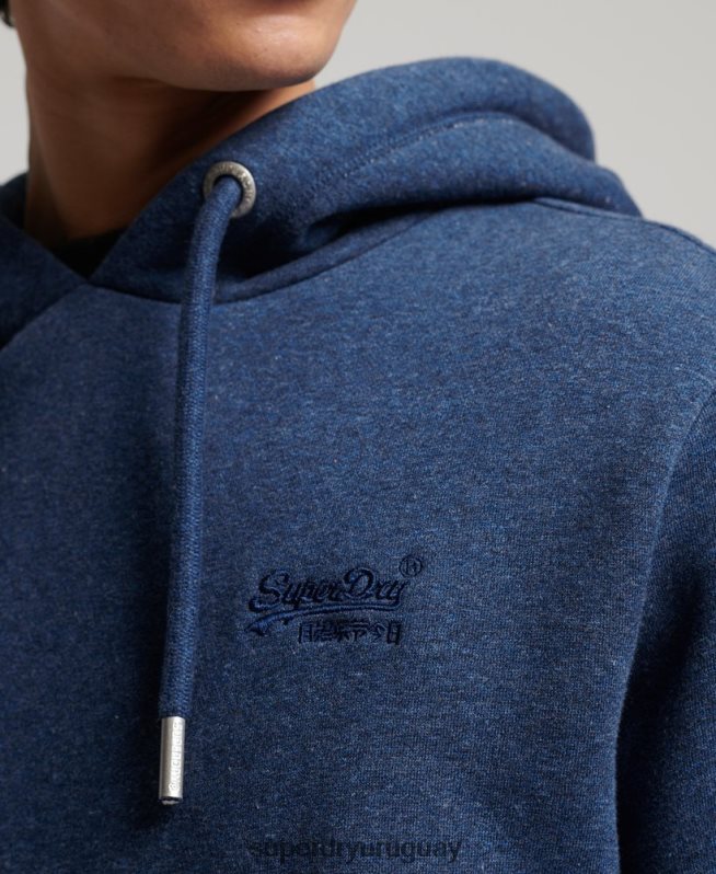 uy Superdry hombres sudadera con capucha de algodón orgánico con logo vintage bordado azul DT2N8Z5017 ropa