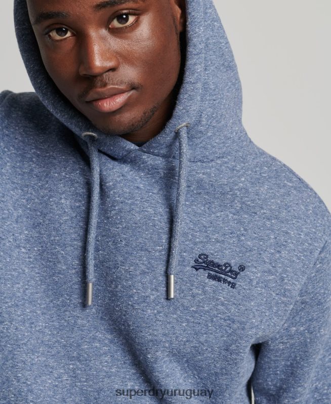 uy Superdry hombres sudadera con capucha de algodón orgánico con logo vintage bordado azul DT2N8Z5106 ropa
