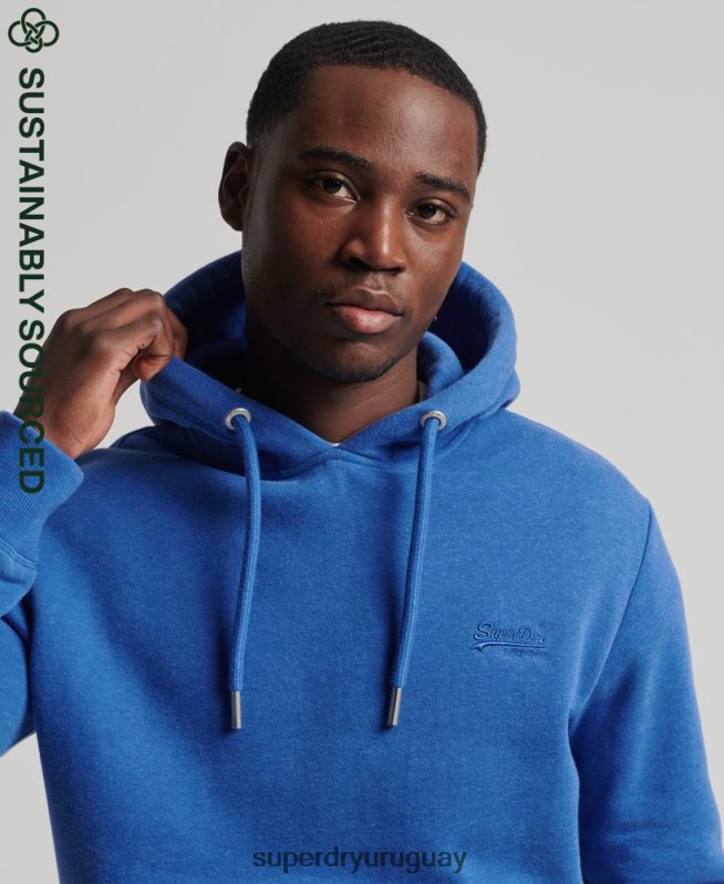 uy Superdry hombres sudadera con capucha de algodón orgánico con logo vintage bordado azul DT2N8Z5152 ropa