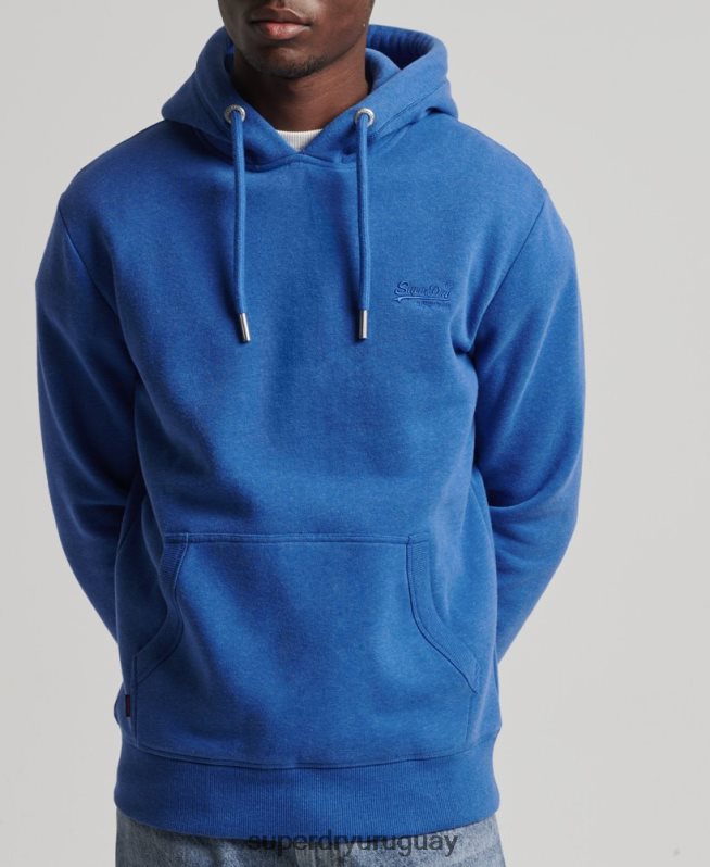 uy Superdry hombres sudadera con capucha de algodón orgánico con logo vintage bordado azul DT2N8Z5152 ropa