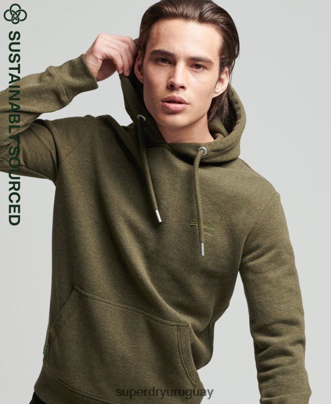 uy Superdry hombres sudadera con capucha de algodón orgánico con logo vintage bordado caqui DT2N8Z809 ropa