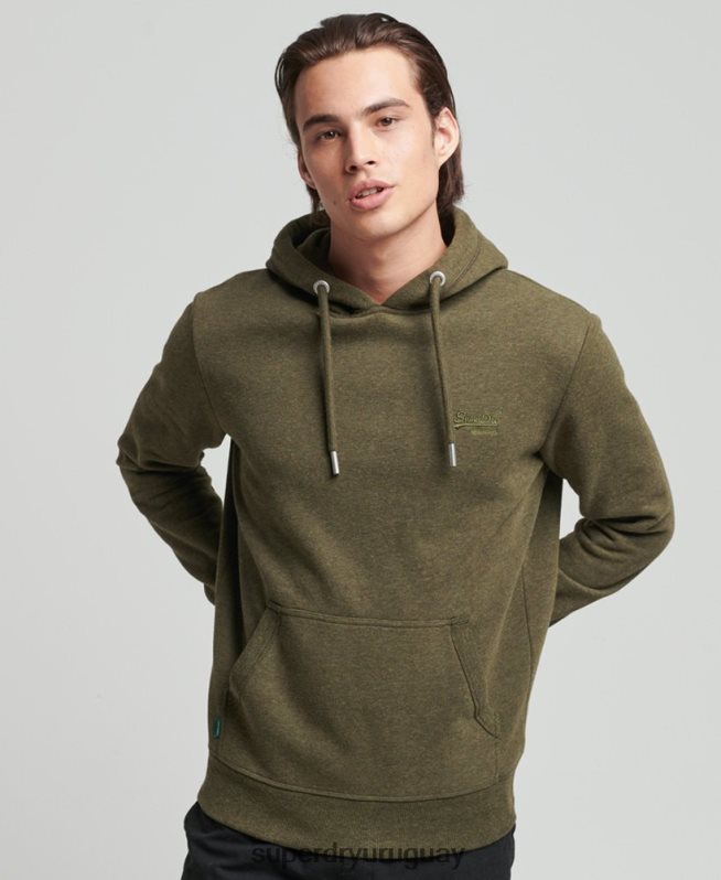 uy Superdry hombres sudadera con capucha de algodón orgánico con logo vintage bordado caqui DT2N8Z809 ropa
