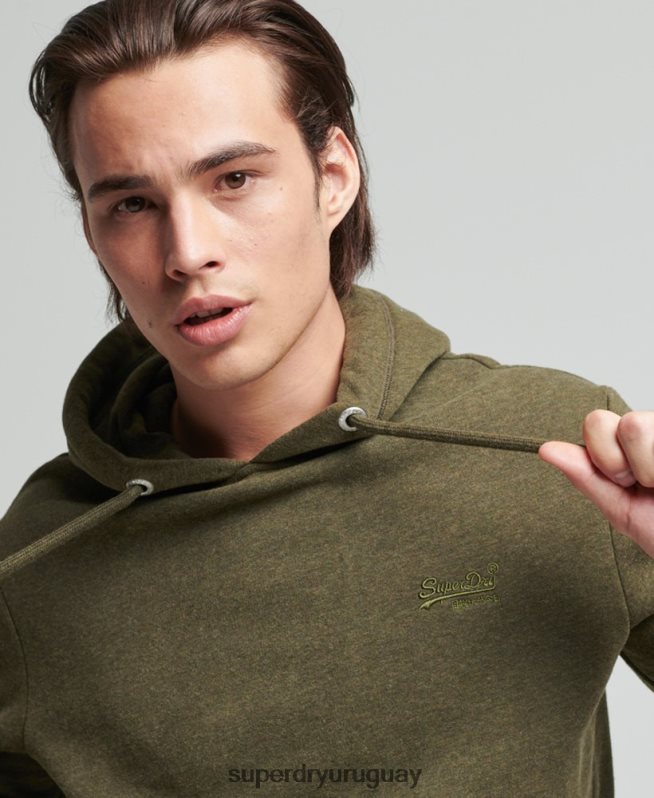 uy Superdry hombres sudadera con capucha de algodón orgánico con logo vintage bordado caqui DT2N8Z809 ropa