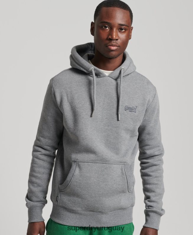 uy Superdry hombres sudadera con capucha de algodón orgánico con logo vintage bordado gris DT2N8Z5104 ropa