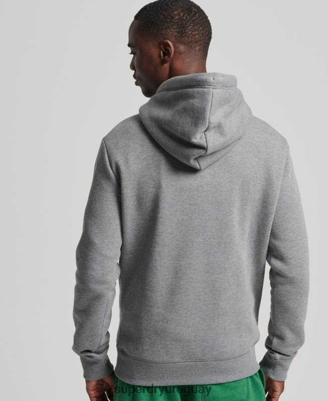 uy Superdry hombres sudadera con capucha de algodón orgánico con logo vintage bordado gris DT2N8Z5104 ropa