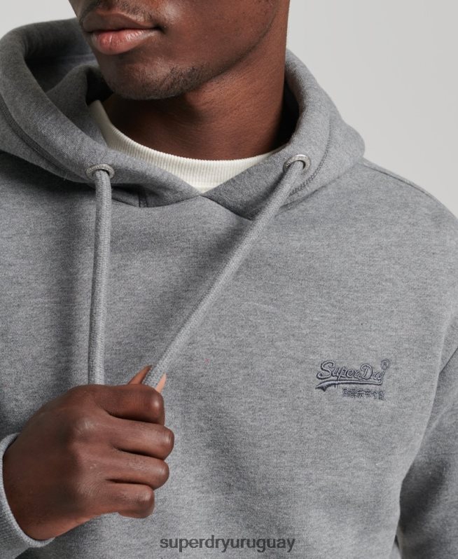 uy Superdry hombres sudadera con capucha de algodón orgánico con logo vintage bordado gris DT2N8Z5104 ropa