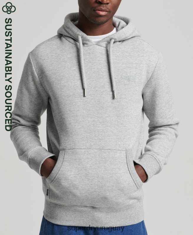 uy Superdry hombres sudadera con capucha de algodón orgánico con logo vintage bordado gris DT2N8Z644 ropa