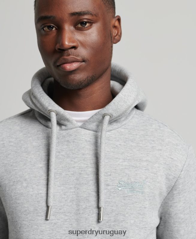 uy Superdry hombres sudadera con capucha de algodón orgánico con logo vintage bordado gris DT2N8Z644 ropa