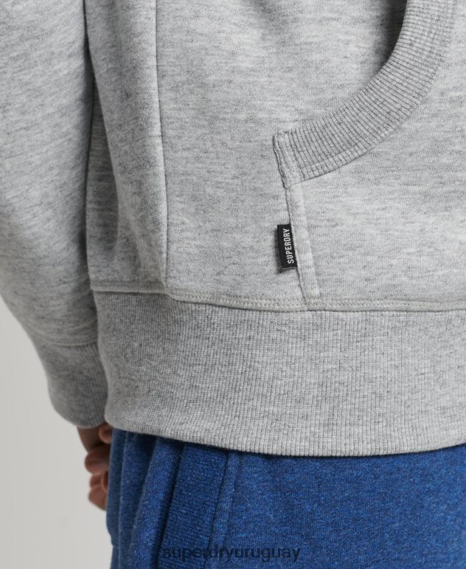 uy Superdry hombres sudadera con capucha de algodón orgánico con logo vintage bordado gris DT2N8Z644 ropa