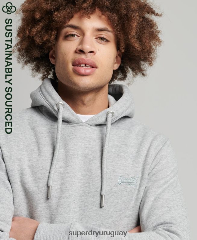 uy Superdry hombres sudadera con capucha de algodón orgánico con logo vintage bordado gris DT2N8Z645 ropa
