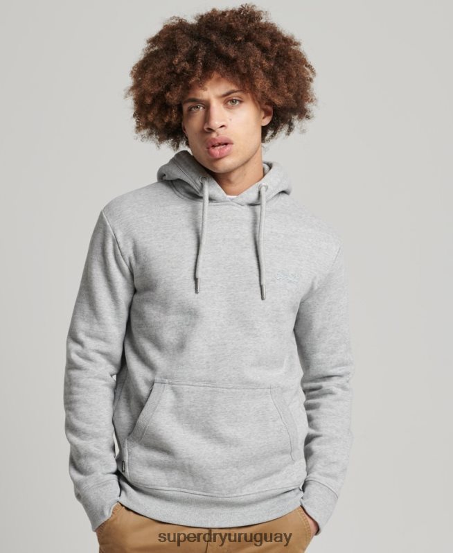 uy Superdry hombres sudadera con capucha de algodón orgánico con logo vintage bordado gris DT2N8Z645 ropa