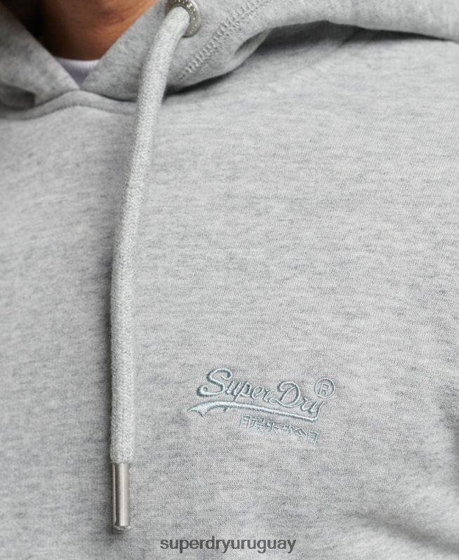uy Superdry hombres sudadera con capucha de algodón orgánico con logo vintage bordado gris DT2N8Z645 ropa