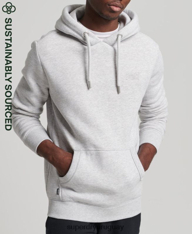 uy Superdry hombres sudadera con capucha de algodón orgánico con logo vintage bordado gris claro DT2N8Z722 ropa