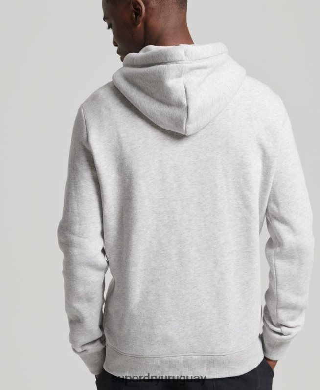 uy Superdry hombres sudadera con capucha de algodón orgánico con logo vintage bordado gris claro DT2N8Z722 ropa