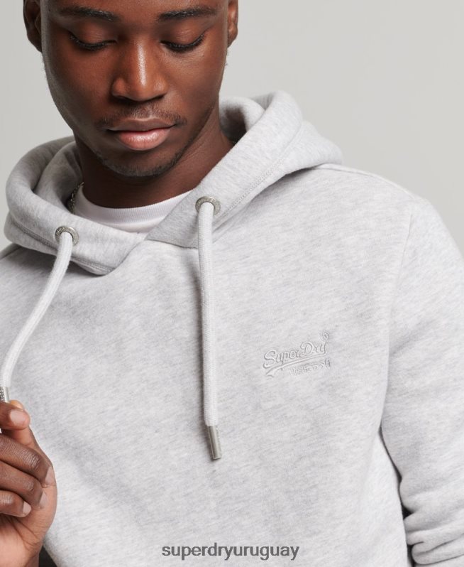 uy Superdry hombres sudadera con capucha de algodón orgánico con logo vintage bordado gris claro DT2N8Z722 ropa