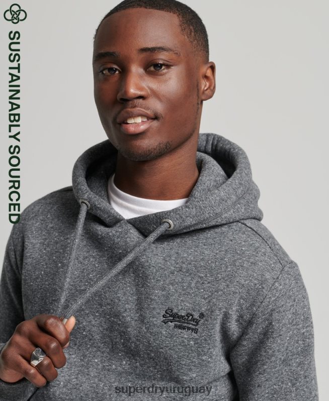 uy Superdry hombres sudadera con capucha de algodón orgánico con logo vintage bordado gris oscuro DT2N8Z5069 ropa