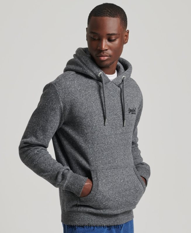 uy Superdry hombres sudadera con capucha de algodón orgánico con logo vintage bordado gris oscuro DT2N8Z5069 ropa
