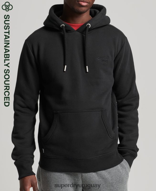 uy Superdry hombres sudadera con capucha de algodón orgánico con logo vintage bordado negro DT2N8Z716 ropa