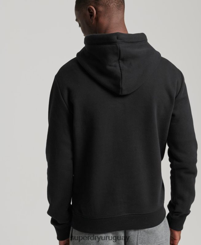 uy Superdry hombres sudadera con capucha de algodón orgánico con logo vintage bordado negro DT2N8Z716 ropa