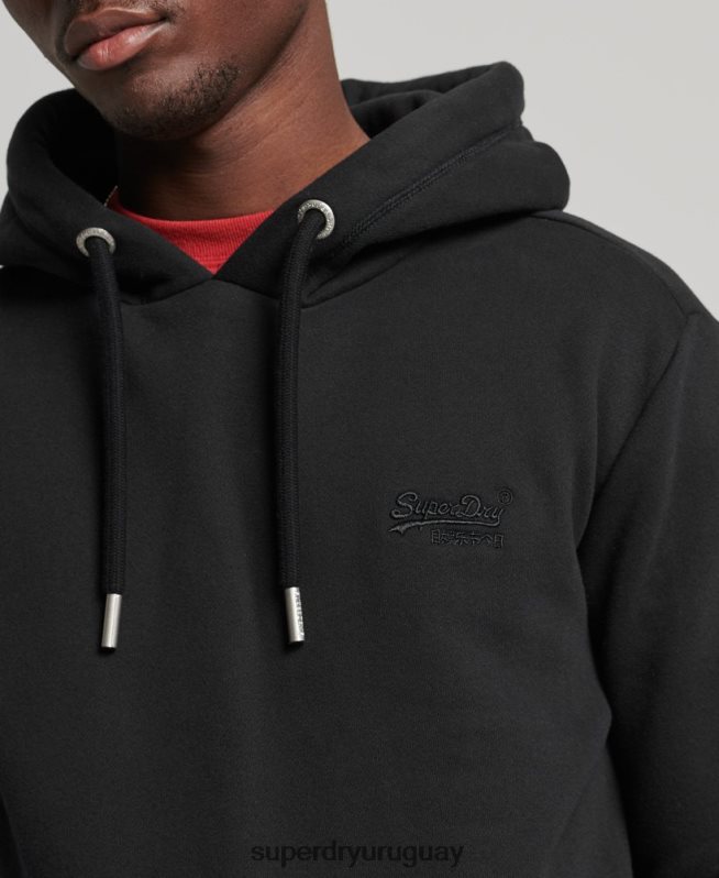 uy Superdry hombres sudadera con capucha de algodón orgánico con logo vintage bordado negro DT2N8Z716 ropa
