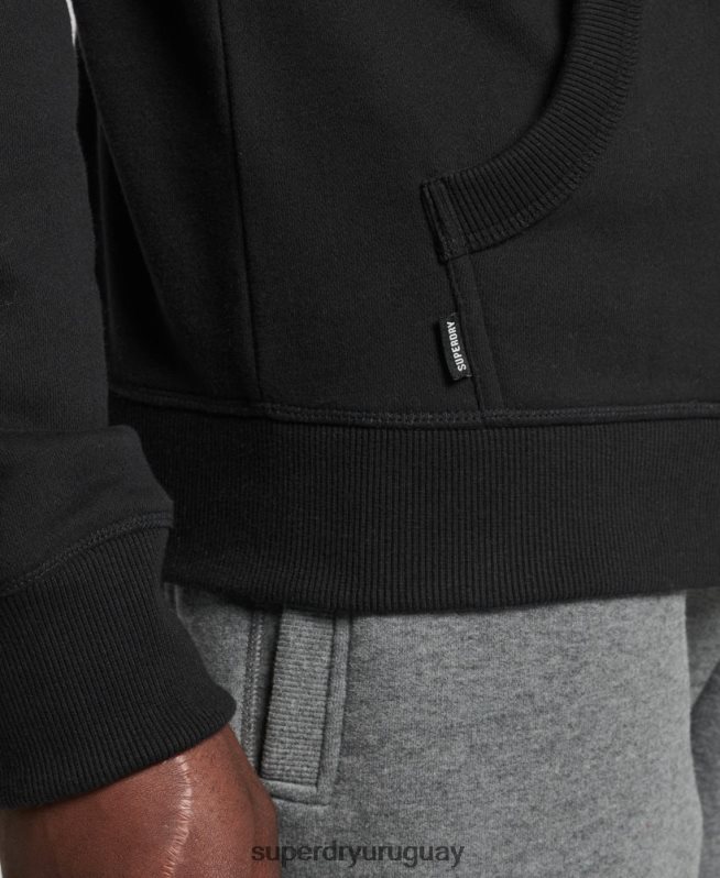 uy Superdry hombres sudadera con capucha de algodón orgánico con logo vintage bordado negro DT2N8Z716 ropa