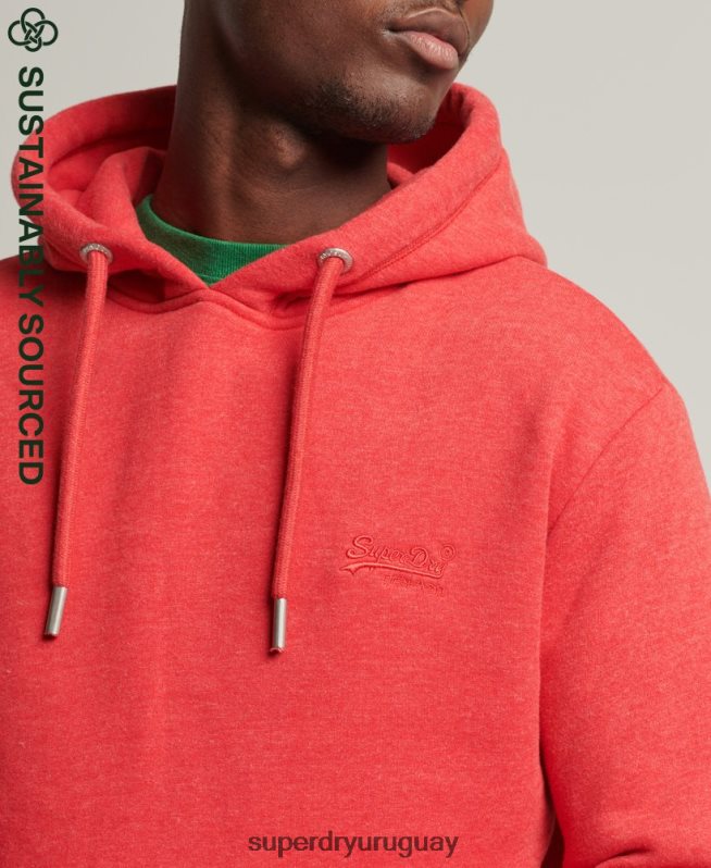 uy Superdry hombres sudadera con capucha de algodón orgánico con logo vintage bordado rojo DT2N8Z5070 ropa