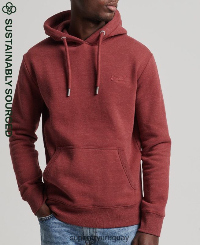 uy Superdry hombres sudadera con capucha de algodón orgánico con logo vintage bordado rojo DT2N8Z743 ropa