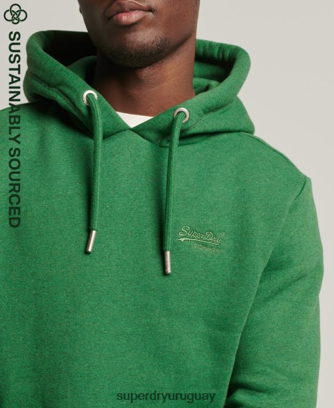 uy Superdry hombres sudadera con capucha de algodón orgánico con logo vintage bordado verde DT2N8Z5192 ropa