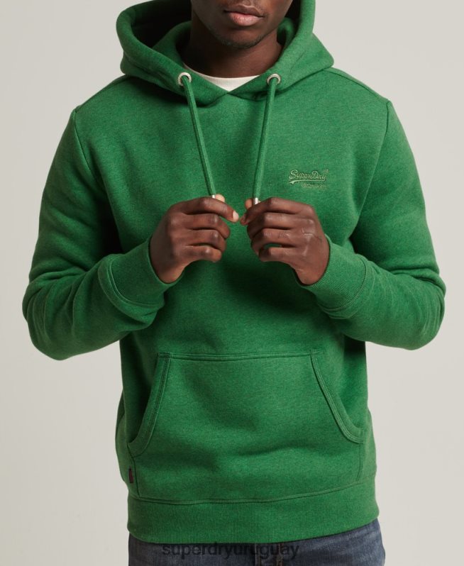 uy Superdry hombres sudadera con capucha de algodón orgánico con logo vintage bordado verde DT2N8Z5192 ropa