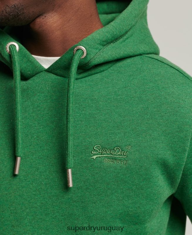 uy Superdry hombres sudadera con capucha de algodón orgánico con logo vintage bordado verde DT2N8Z5192 ropa