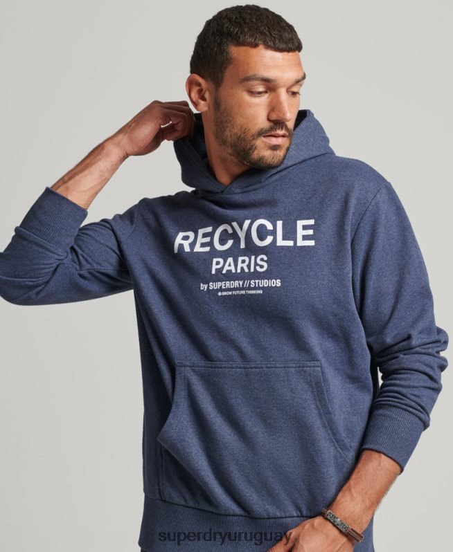 uy Superdry hombres sudadera con capucha de ciudad reciclada azul DT2N8Z665 ropa